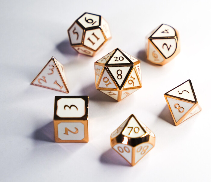 Copper with White Metal Dice