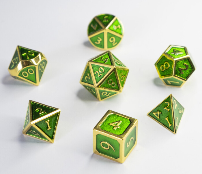 Gold with Green Metal Dice